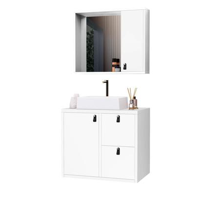 Imagem de Conjunto Gabinete para Banheiro com Cuba Sobrepor, Tampo de Vidro e Espelheira Toro 60 Cm