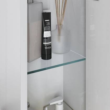 Imagem de Conjunto Gabinete para Banheiro com Cuba Sobrepor, Tampo de Vidro e Espelheira Toro 80cm