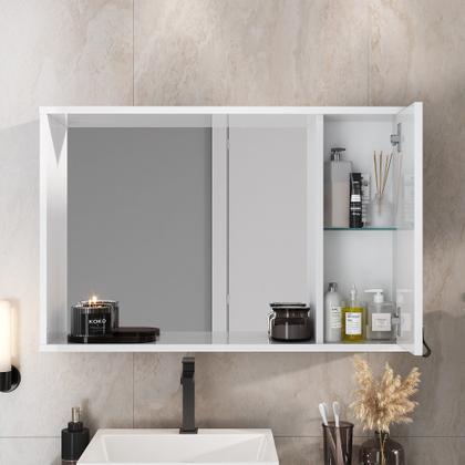 Imagem de Conjunto Gabinete para Banheiro com Cuba Sobrepor, Tampo de Vidro e Espelheira Toro 80cm