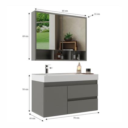 Imagem de Conjunto Gabinete para Banheiro com Espelheira Orla 80