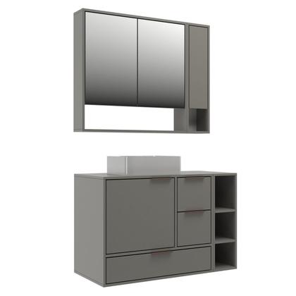 Imagem de Conjunto Gabinete para Banheiro Modulado 100cm x 124cm Prime Yescasa Cinza/Cimento