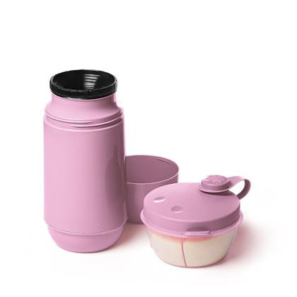 Imagem de Conjunto Garrafa Térmica 250 Ml Rosa + Pote Para Leite em Pó