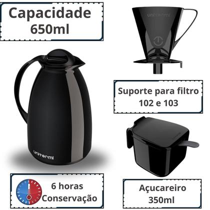 Imagem de Conjunto Garrafa Térmica 650ml com Açucareiro Colher e Suporte Filtro Café