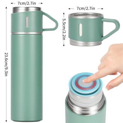 Imagem de Conjunto Garrafa Térmica Vacuum Flask Set 500ml Com 3 Xícaras MS702