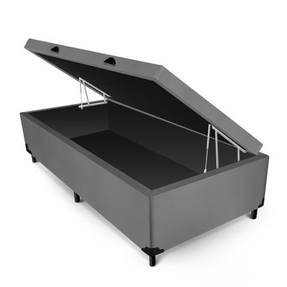 Imagem de Conjunto Gazin New York Preto Box Baú Max Blindado Suede Chumbo Solteiro 88x188x68cm