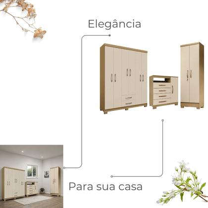Imagem de Conjunto Guarda Roupa 6 Portas com Cômoda e Multiuso - Carvalho Americano - Off White- EdeCasaMoveis