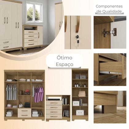 Imagem de Conjunto Guarda Roupa 6 Portas com Cômoda e Multiuso - Carvalho Americano - Off White- EdeCasaMoveis