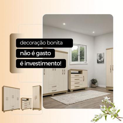 Imagem de Conjunto Guarda Roupa 6 Portas com Cômoda e Multiuso - Carvalho Americano - Off White- EdeCasaMoveis