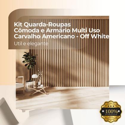Imagem de Conjunto Guarda Roupa 6 Portas com Cômoda e Multiuso - Carvalho Americano - Off White- EdeCasaMoveis