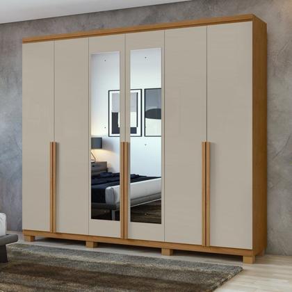 Imagem de Conjunto Guarda-roupa Alonzo com Espelho e Pés e Cômoda da Vinci com Nicho