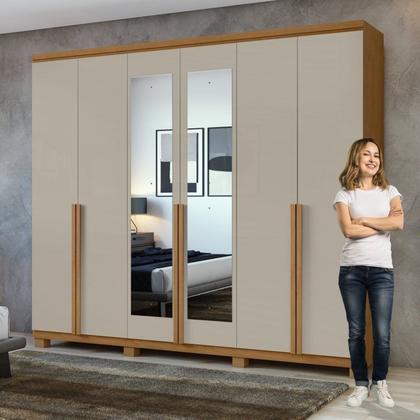 Imagem de Conjunto Guarda-roupa Alonzo com Espelho e Pés e Cômoda da Vinci com Nicho