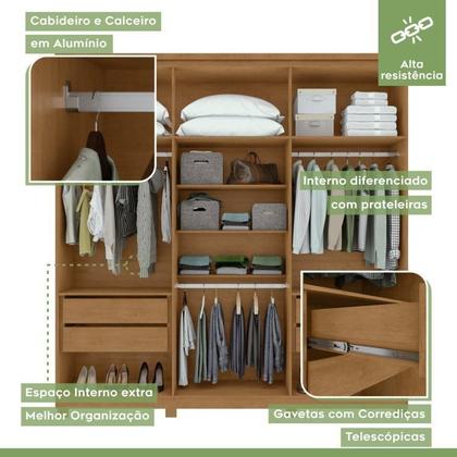 Imagem de Conjunto Guarda-roupa Alonzo com Espelho e Pés e Cômoda da Vinci com Nicho