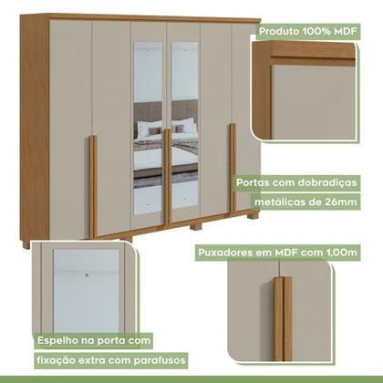 Imagem de Conjunto Guarda-roupa Alonzo com Espelho e Pés e Cômoda da Vinci com Nicho