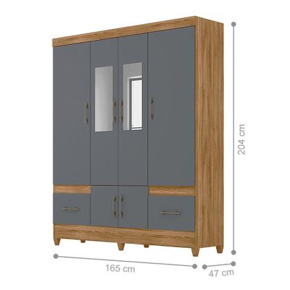 Imagem de Conjunto Guarda Roupa Com Espelho e Cômoda Gokyo Freijó Cinza