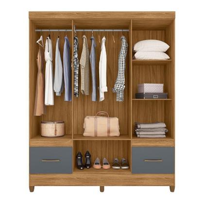 Imagem de Conjunto Guarda Roupa Com Espelho e Cômoda Gokyo Freijó Cinza