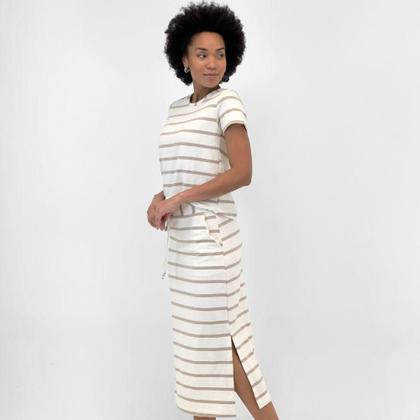 Imagem de Conjunto Haro Conceito Blusa Manga Curta com Saia Midi Listrado Feminino