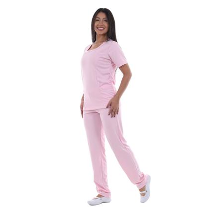 Imagem de Conjunto Helanca Jaleco com Calça Para Doméstica Faxina Com Elastano Conforto