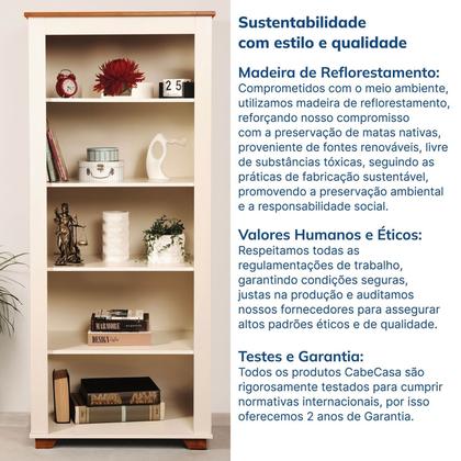 Imagem de Conjunto Home Office 1 Mesa 120cm 2 Gavetas 1 Estante para Livros Ananda CabeCasa MadeiraOriginals Off White Mel Branco