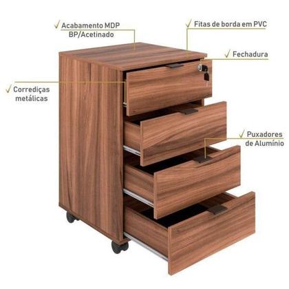 Imagem de Conjunto Home Office 2 Peças com 1 Escrivaninha e 1 Gaveteiro 4 Gavetas Kuadra