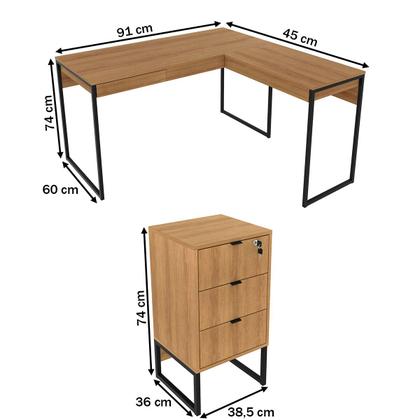 Imagem de Conjunto Home Office 2 Peças com 1 Mesa e 1 Gaveteiro para Escritório Amêndoa/Preto - Pnr Móveis