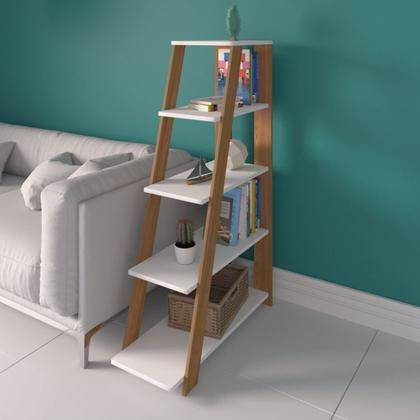 Imagem de Conjunto Home Office com Escrivaninha em L com 8 Nichos e Estante Escada Organizadora