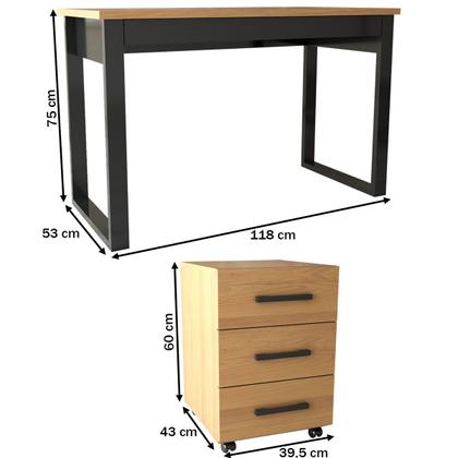 Imagem de Conjunto Home Office Industrial 100% Mdf Mesa e Gaveteiro Freijó/Preto - Panorama Móveis