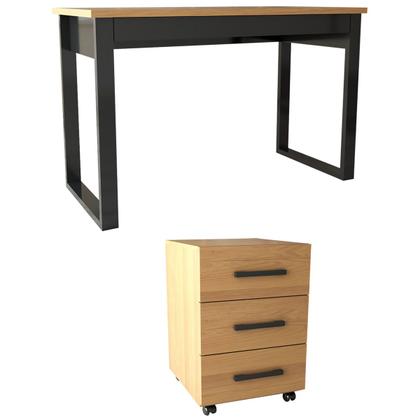 Imagem de Conjunto Home Office Industrial 100% Mdf Mesa e Gaveteiro Freijó/Preto - Panorama Móveis
