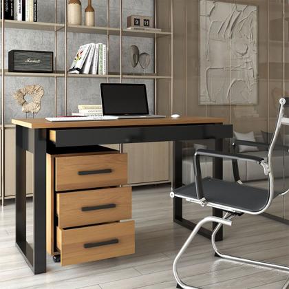 Imagem de Conjunto Home Office Industrial 100% Mdf Mesa e Gaveteiro Freijó/Preto - Panorama Móveis