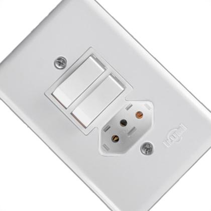 Imagem de Conjunto Ilumi Stylus Branco Com Placa 1 Simples + 1 Paralelo + Tomada 2P+T. 20290