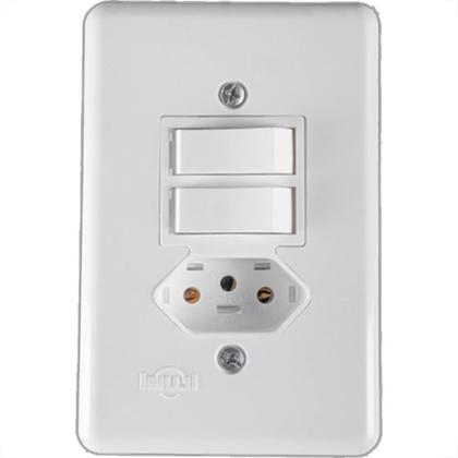 Imagem de Conjunto Ilumi Stylus Branco Com Placa 1 Simples + 1 Paralelo + Tomada 2P+T. 20290