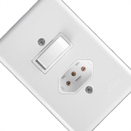 Imagem de Conjunto Ilumi Stylus Branco Com Placa 1 Simples + Tomada 2P+T. 20A. 20201