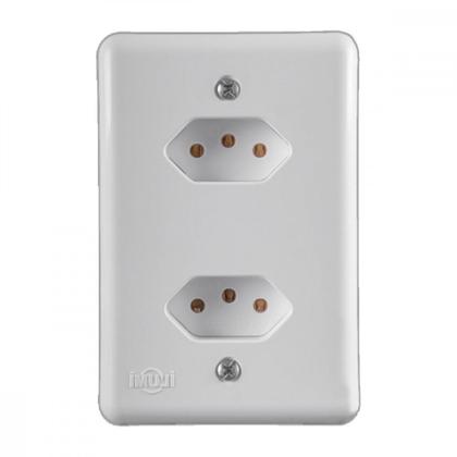Imagem de Conjunto Ilumi Stylus Branco Com Placa 2 Tomadas 2P+T. 10A. - 201200 Monobloco