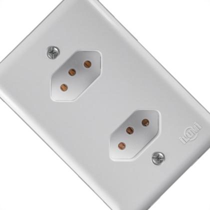 Imagem de Conjunto Ilumi Stylus Branco Com Placa 2 Tomadas 2P+T. 10A. - 201200 Monobloco