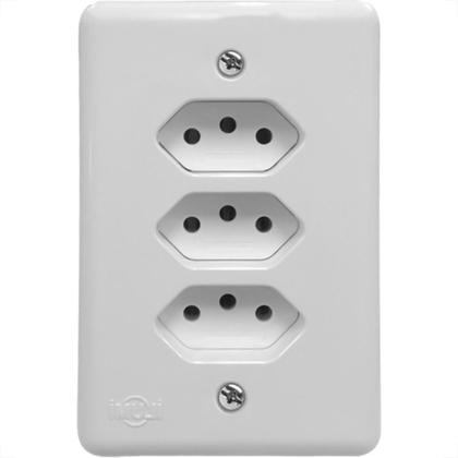 Imagem de Conjunto Ilumi Stylus Branco Com Placa 3 Tomadas 2P+T. 10A. - 201201 Monobloco