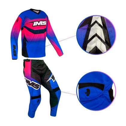 Imagem de Conjunto Ims Camisa Calça Revo Extreme Motocross Trilha Velocross Azul/Rosa