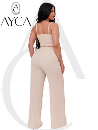 Imagem de Conjunto Individual feminino duna calça pantalona e cropped com bojo Alça regulagem alfaiataria