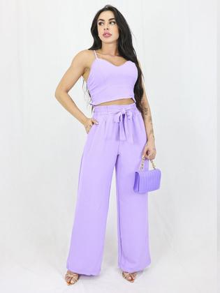 Imagem de Conjunto Individual feminino duna calça pantalona e cropped com bojo Alça regulagem alfaiataria