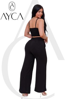 Imagem de Conjunto Individual feminino duna calça pantalona e cropped com bojo Alça regulagem alfaiataria