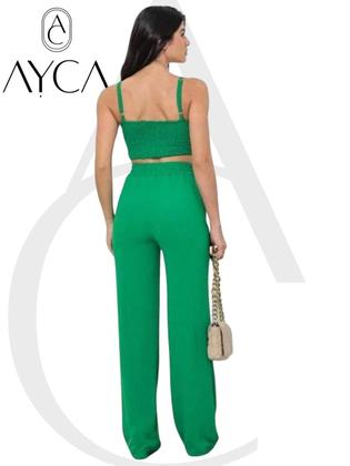 Imagem de Conjunto Individual feminino duna calça pantalona e cropped com bojo Alça regulagem alfaiataria