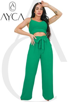 Imagem de Conjunto Individual feminino duna calça pantalona e cropped com bojo Alça regulagem alfaiataria