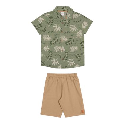 Imagem de Conjunto infantil Alakazoo camisa natureza com botão