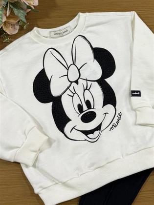 Imagem de Conjunto Infantil Animê Inverno com Calça Preta e Casaco Branco Minnie com Strass Disney