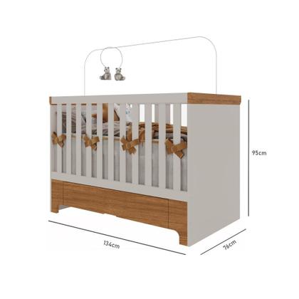 Imagem de Conjunto Infantil Antonella Berço com Gaveta e Roupeiro 4p Off White/Caramelo Móveis Canaã