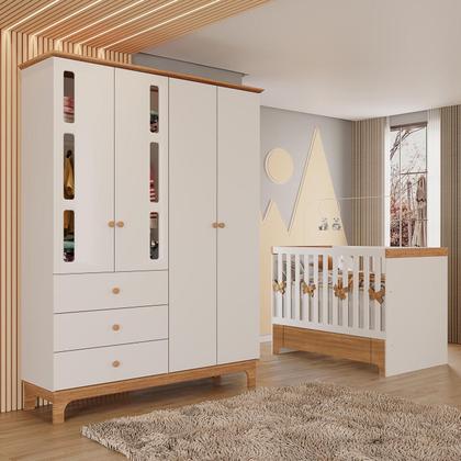 Imagem de Conjunto Infantil Antonella Berço com Gaveta e Roupeiro 4p Off White/Caramelo Móveis Canaã