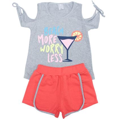 Imagem de Conjunto Infantil Beach Cinza com Coral