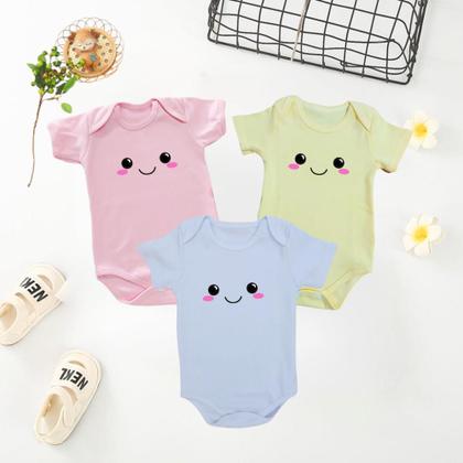 Imagem de Conjunto infantil bebê 6 peças body e tapa fralda bebe manga curta neném feliz menina rosa branco amarelo malha suedine algodão - bodymania