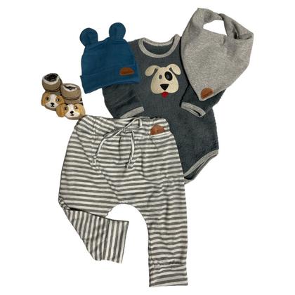 Imagem de Conjunto Infantil Bebê Body + Saruel + Babador + Meia 3d