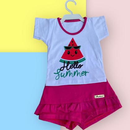 Imagem de Conjunto Infantil Bebe Menina Duas Pecas Shorts Saia e Camiseta Verão Dia das Crianças 03 a 06 meses