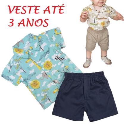 Imagem de Conjunto Infantil Bebê Menino Mauricinho Camisa Social Mais Shorts Temático de 01 a o3 Anos