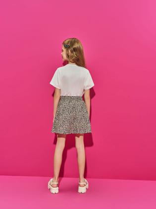 Imagem de Conjunto Infantil Belime Verão com Saia Onça e Blusa Branca Brooklyn